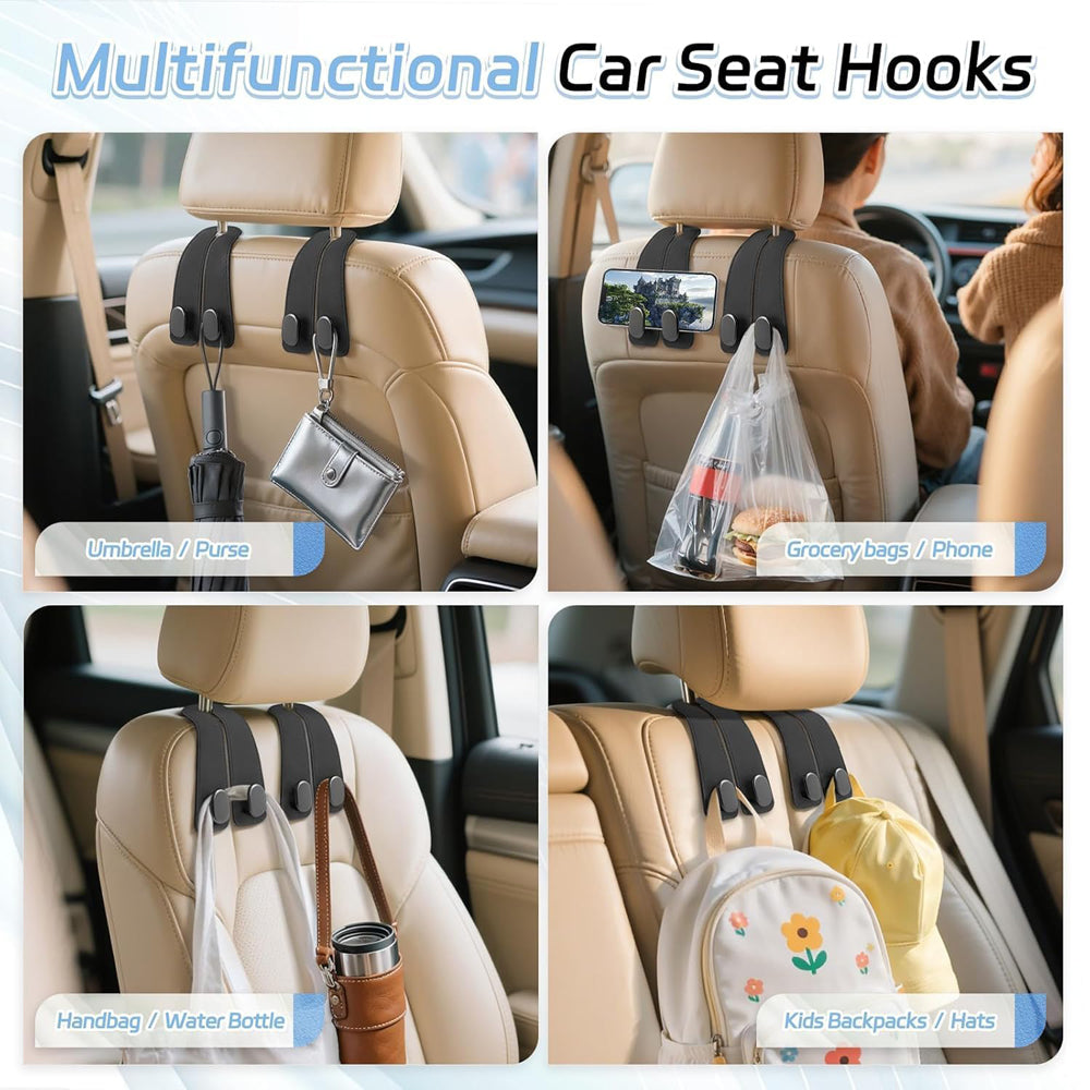 Pack of 2 Car Seat Headrest Hooks - Flexible Purse & Bag Hanger Organizer-4