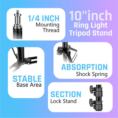 10 Inch Dimmable LED Ring Light with Tripod Stand & Phone Holder - 3 Lighting Modes-2