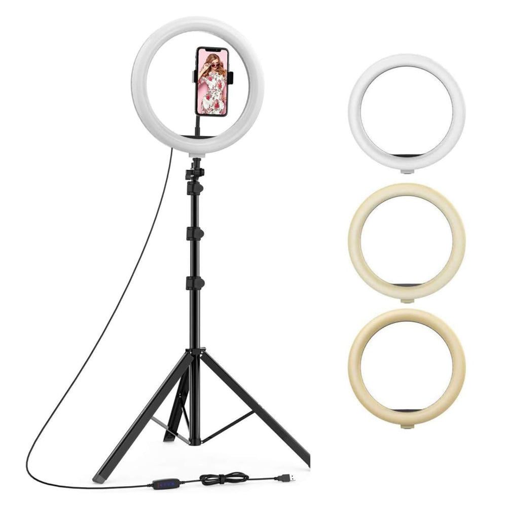 10 Inch Dimmable LED Ring Light with Tripod Stand & Phone Holder - 3 Lighting Modes