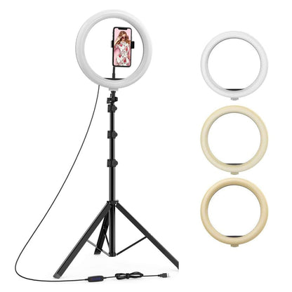 10 Inch Dimmable LED Ring Light with Tripod Stand & Phone Holder - 3 Lighting Modes
