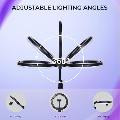 LED Ring Light with Adjustable Tripod Stand - 3 Lighting Modes & 9 Brightness Levels-1