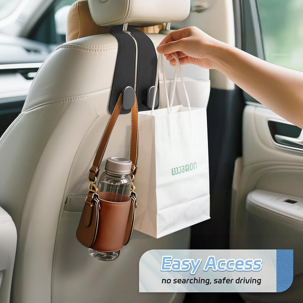 Pack of 2 Car Seat Headrest Hooks - Flexible Purse & Bag Hanger Organizer-1