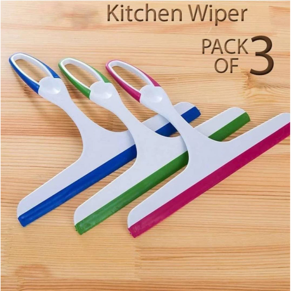 Pack of 3 Household Soft Glass Cleaning Wipers - Silicone Mini Squeegee for Kitchen, Bathroom, Windows & Car Glass