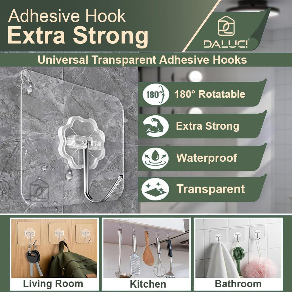 Self-Adhesive Wall Hooks Pack of 20 - Heavy-Duty Transparent No-Drill Sticky Hooks-1