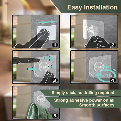 Self-Adhesive Wall Hooks Pack of 20 - Heavy-Duty Transparent No-Drill Sticky Hooks-4